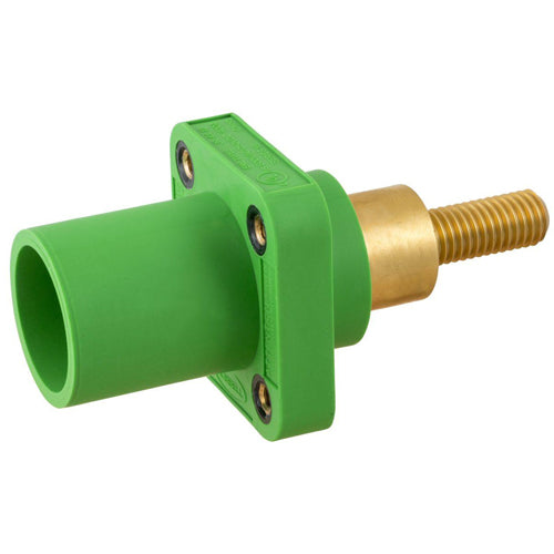 Hubbell HBLMRSCEGN, Series 16 Single Pole, Male Receptacle, Extended Stud Type, Through Hole Mounting, 300/400A 600V AC/DC, Green