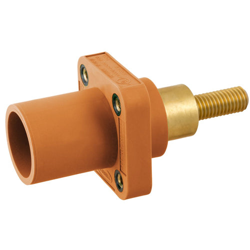 Hubbell HBLMRSCEO, Series 16 Single Pole, Male Receptacle, Extended Stud Type, Through Hole Mounting, 300/400A 600V AC/DC, Orange