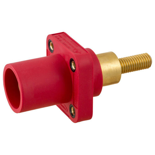 Hubbell HBLMRSCER, Series 16 Single Pole, Male Receptacle, Extended Stud Type, Through Hole Mounting, 300/400A 600V AC/DC, Red