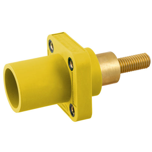 Hubbell HBLMRSCEY, Series 16 Single Pole, Male Receptacle, Extended Stud Type, Through Hole Mounting, 300/400A 600V AC/DC, Yellow