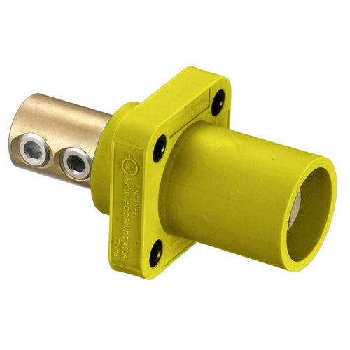 Hubbell HBLMRY, Series 16 Single Pole, Male Receptacle, Double Set Screw, Through Hole Mounting, 300/400A 600V AC/DC, Yellow