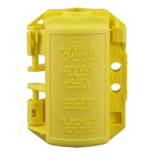 Hubbell HLDMP, PLUGOUT Lockout Devices for 15 and 20A Straight Blade Plugs, Yellow