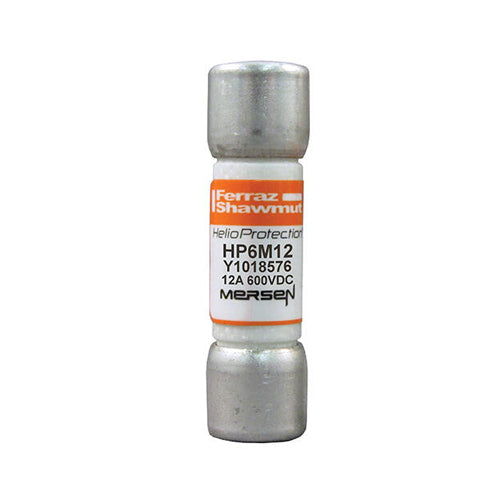 Mersen HP6M12, 600VDC Midget (10x38mm) Photovoltaic Fuse, 12A, With Ferrule For Clip