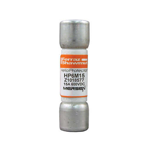 Mersen HP6M15, 600VDC Midget (10x38mm) Photovoltaic Fuse, 15A, With Ferrule For Clip