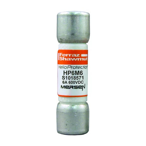 Mersen HP6M6, 600VDC Midget (10x38mm) Photovoltaic Fuse, 6A, With Ferrule For Clip