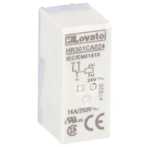 Lovato HR301CA024, Miniature Relay, 24VAC, 16A, 1 Changeover Contact, Fitting on Socket HR5XS2... (max 10A)
