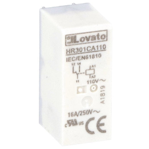 Lovato HR301CA110, Miniature Relay, 110/120VAC, 16A, 1 Changeover Contact, Fitting on Socket HR5XS2... (max 10A)