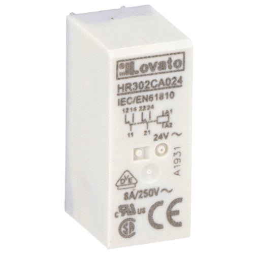 Lovato HR302CA024, Miniature Relay, 24VAC, 8A, 2 Changeover Contact, Fitting on Socket HR5XS2...