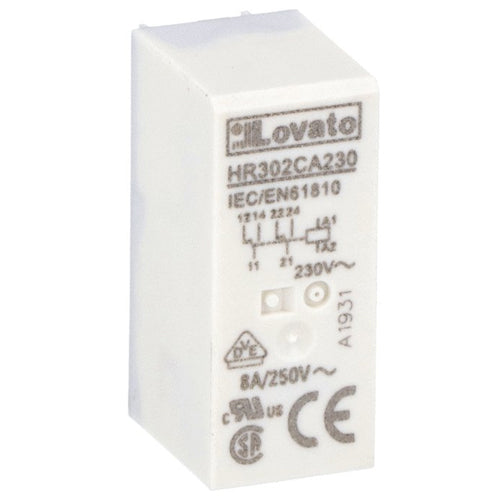 Lovato HR302CA230, Miniature Relay, 230VAC, 8A, 2 Changeover Contact, Fitting on Socket HR5XS2...