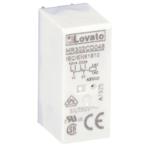 Lovato HR302CD012, Miniature Relay, 12VDC, 8A, 2 Changeover Contact, Fitting on Socket HR5XS2...