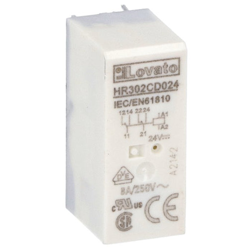 Lovato HR302CD024, Miniature Relay, 24VDC, 8A, 2 Changeover Contact, Fitting on Socket HR5XS2...
