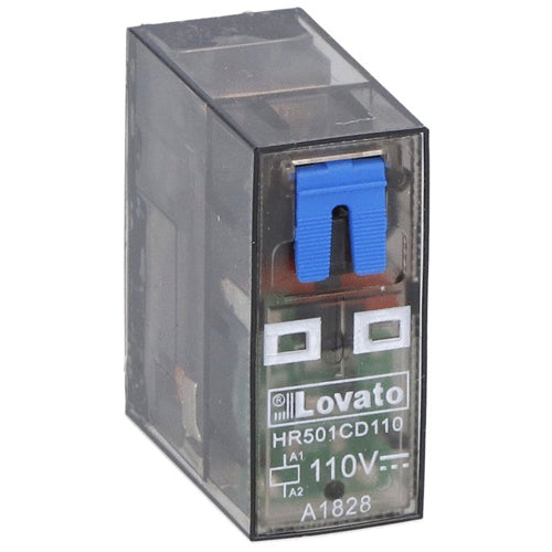 Lovato HR501CD110, Miniature Relay with LED State Indicator and Mechanical Actuator, 110VDC, 16A, 1 Changeover Contact, Clear Enclosure, Fitting on Socket HR5XS2... (max 10A)