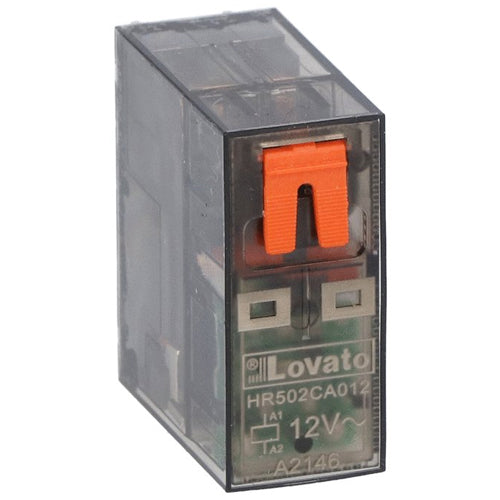 Lovato HR502CA012, Miniature Relay with LED State Indicator and Mechanical Actuator, 12VAC, 8A, 2 Changeover Contact, Clear Enclosure, Fitting on Socket HR5XS2...