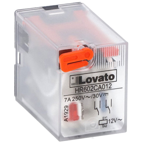 Lovato HR602CA012, Industrial Relay with LED Indicator and Mechanical Actuator, 12VAC, 7A, 2 Changeover Contact, Fitting on Socket HR6XS2...