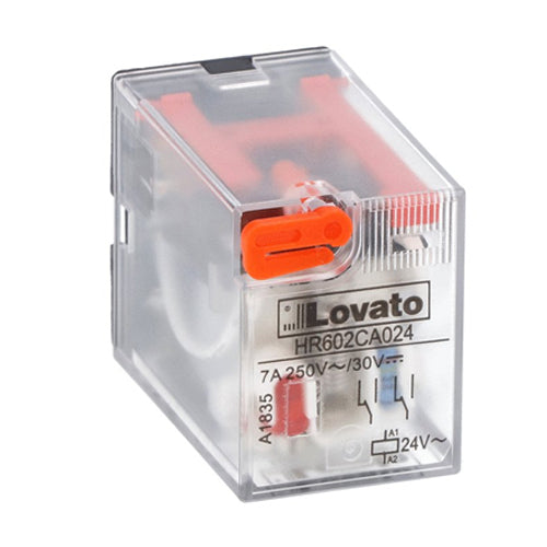 Lovato HR602CA024, Industrial Relay with LED Indicator and Mechanical Actuator, 2 Changeover Contacts, 7A, 24VAC Control Voltage