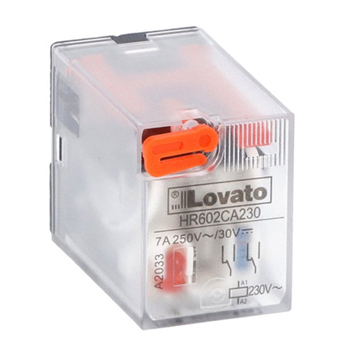 Lovato HR602CA230, Industrial Relay with LED Indicator and Mechanical Actuator, 2 Changeover Contacts, 7A, 230VAC Control Voltage