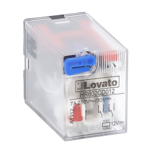 Lovato HR602CD012, Industrial Relay with LED Indicator and Mechanical Actuator, 2 Changeover Contacts, 7A, 12VDC Control Voltage