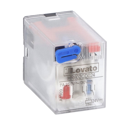 Lovato HR602CD024, Industrial Relay with LED Indicator and Mechanical Actuator, 2 Changeover Contacts, 7A, 24VDC Control Voltage