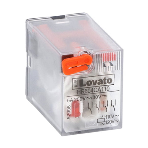 Lovato HR604CA110, Industrial Relay with LED Indicator and Mechanical Actuator, 4 Changeover Contacts, 5A, 110/120VAC Control Voltage