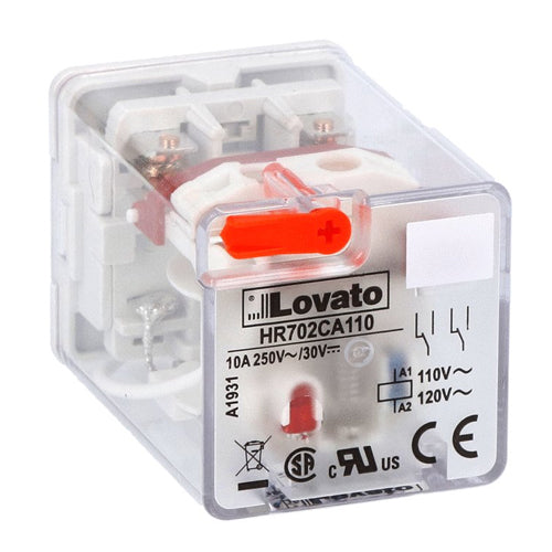 Lovato HR702CA110, 8-Pin Industrial Relay with LED Indicator and Mechanical Actuator, 2 Changeover Contacts, 10A, 110/120VAC Control Voltage
