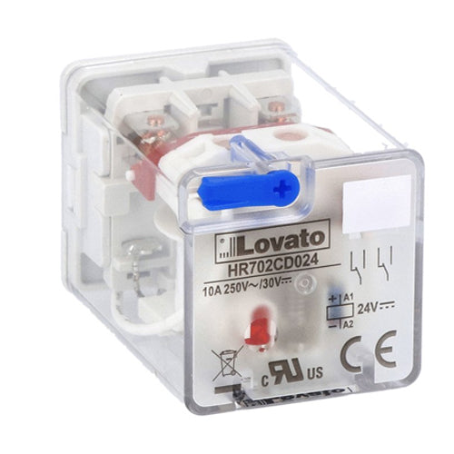 Lovato HR702CD024, 8-Pin Industrial Relay with LED Indicator and Mechanical Actuator, 2 Changeover Contacts, 10A, 24VDC Control Voltage
