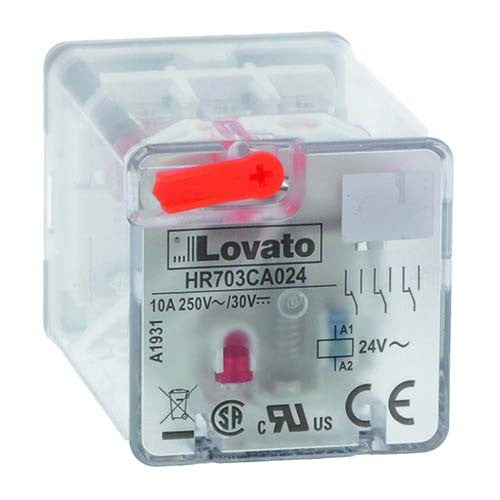Lovato HR703CA024, 11-Pin Industrial Relay with LED Indicator and Mechanical Actuator, 3 Changeover Contacts, 10A, 24VAC Control Voltage