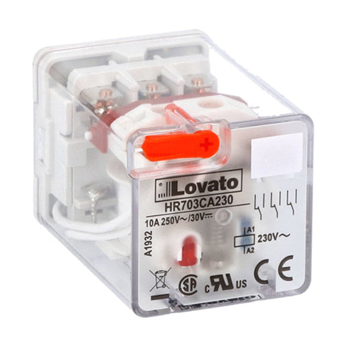 Lovato HR703CA230, 11-Pin Industrial Relay with LED Indicator and Mechanical Actuator, 3 Changeover Contacts, 10A, 230VAC Control Voltage
