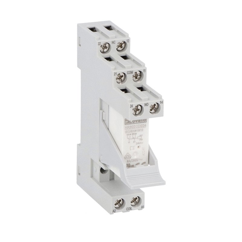 Lovato HRA302CD024K4, Assembled Miniature Relay, 24VDC, 8A, 2C/O Contact, Screw Terminals with Retain/Release Clip