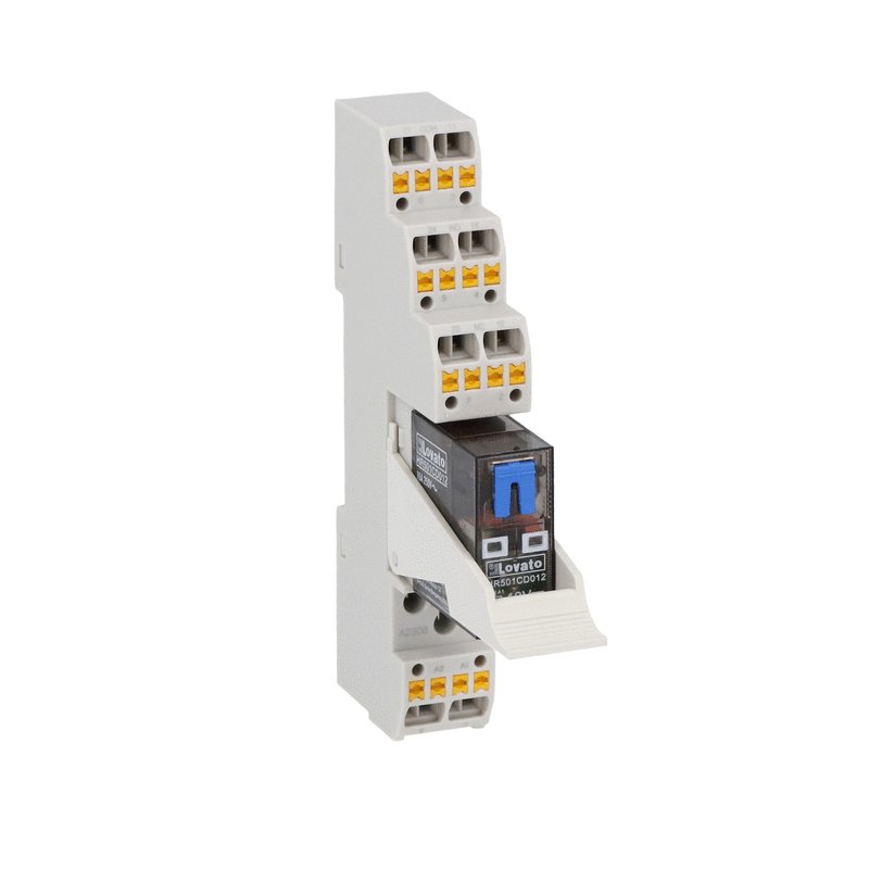 Lovato HRA502CA024K3, Assembled Miniature Relay with LED State Indicator and Mechanical Actuator, 24VDC, 8A, 2C/O Contact, Spring Terminals with Retain/Release Clip