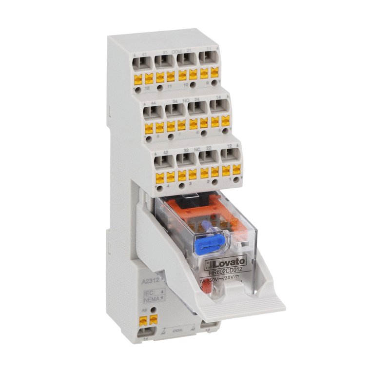 Lovato HRA604CA024K3, Assembled Industrial Relay with LED State Indicator and Mechanical Actuator, 24VAC, 5A, 4C/O Contact, Spring Terminals with Retain/Release Clip