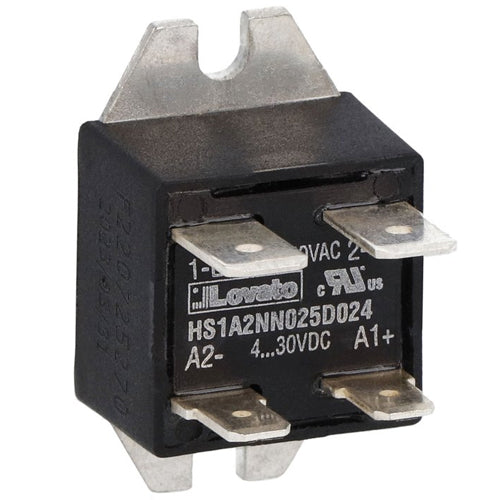 Lovato HS1A2NN025D024, Miniature Solid State Relay, Single-Phase, 25A, 4…30VDC, Faston Terminals