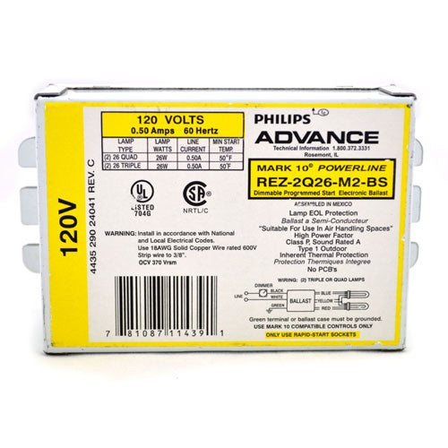 Philips Advance ICF2S13H1LD35M, SmartMate Electronic Programmed Start 4-Pin CFL Ballasts, Multiple Wiring Exit (Side Wiring and Bottom WIring), For (1/2) CFL 13W Lamps, 120-277V