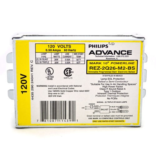Philips Advance ICF2S26H1LD35M, SmartMate Electronic Programmed Start 4-Pin CFL Ballasts , For (1/2) CFL Lamps, 120-277V