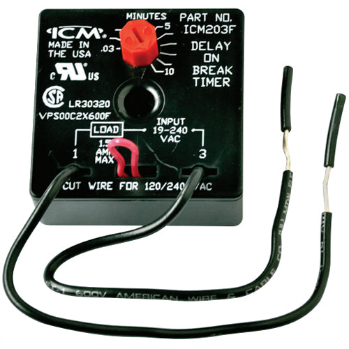 Alltemp 24-ICM203FB, Delay On Break Timer with 6'' Wire Leads, 18-240 VAC, 50/60 Hz, Adjustable Delay 0.03-10 Minutes