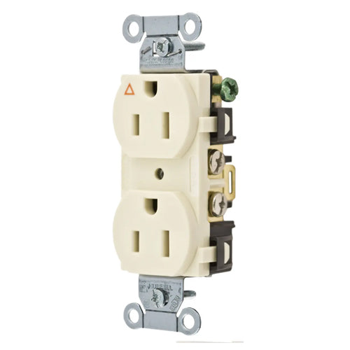 Hubbell IG15CRLA, Commercial Grade Duplex Receptacles, Isolated Ground, Side Wired Only, 15A 125V, 5-15R, 2-Pole 3-Wire Grounding, Light Almond
