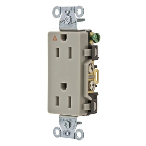 Hubbell IG15DRGRY, Commercial Grade Decorator Duplex Receptacles, Isolated Ground, Back and Side Wired, 15A 125V, 5-15R, 2-Pole 3-Wire Grounding, Gray