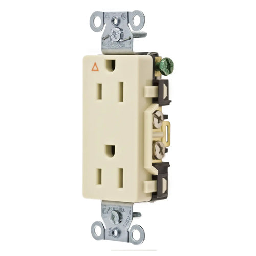 Hubbell IG15DRI, Commercial Grade Decorator Duplex Receptacles, Isolated Ground, Back and Side Wired, 15A 125V, 5-15R, 2-Pole 3-Wire Grounding, Ivory