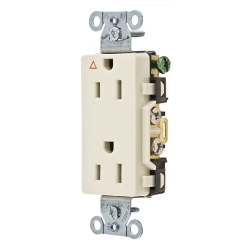 Hubbell IG15DRLA, Commercial Grade Decorator Duplex Receptacles, Isolated Ground, Back and Side Wired, 15A 125V, 5-15R, 2-Pole 3-Wire Grounding, Light Almond