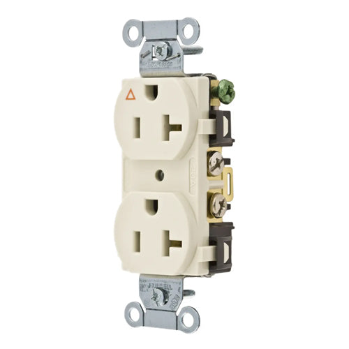 Hubbell IG20CRLA, Commercial Grade Duplex Receptacles, Isolated Ground, Side Wired Only, 20A 125V, 5-20R, 2-Pole 3-Wire Grounding, Light Almond