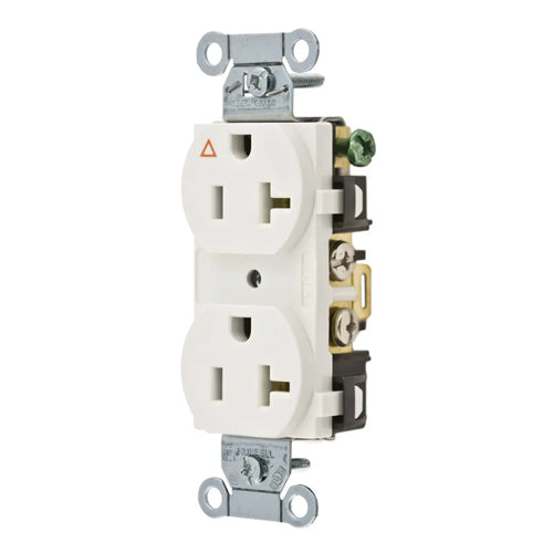Hubbell IG20CRWHI, Commercial Grade Duplex Receptacles, Isolated Ground, Side Wired Only, 20A 125V, 5-20R, 2-Pole 3-Wire Grounding, White