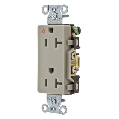 Hubbell IG20DRGRY, Commercial Grade Decorator Duplex Receptacles, Isolated Ground, Back and Side Wired, 20A 125V, 5-20R, 2-Pole 3-Wire Grounding, Gray