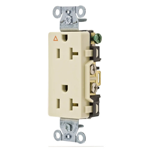 Hubbell IG20DRI, Commercial Grade Decorator Duplex Receptacles, Isolated Ground, Back and Side Wired, 20A 125V, 5-20R, 2-Pole 3-Wire Grounding, Ivory