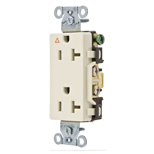 Hubbell IG20DRLA, Commercial Grade Decorator Duplex Receptacles, Isolated Ground, Back and Side Wired, 20A 125V, 5-20R, 2-Pole 3-Wire Grounding, Light Almond