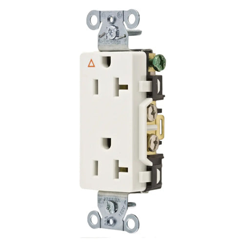 Hubbell IG20DRWHI, Commercial Grade Decorator Duplex Receptacles, Isolated Ground, Back and Side Wired, 20A 125V, 5-20R, 2-Pole 3-Wire Grounding, White