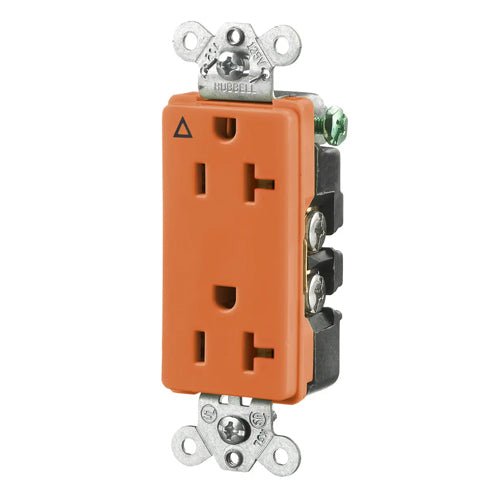 Hubbell IG2162, Extra Heavy Duty Max Compact Decorator Duplex Receptacles, Isolated Ground, 20A 125V, 5-20R, 2-Pole 3-Wire Grounding, Orange