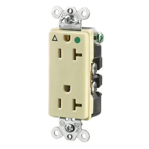 Hubbell IG2182I, Extra Heavy Duty Max Receptacles, Style Line Decorator, Hospital Grade, Isolated Ground, 20A 125V, 5-20R, 2-Pole 3-Wire Grounding, Ivory