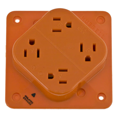 Hubbell IG415, 4-PLEX Receptacles, Isolated Ground, Over Size Robertson/Slotted Head Terminal Screws, 15A 125V, 5-15R, 2-Pole 3-Wire Grounding, Orange