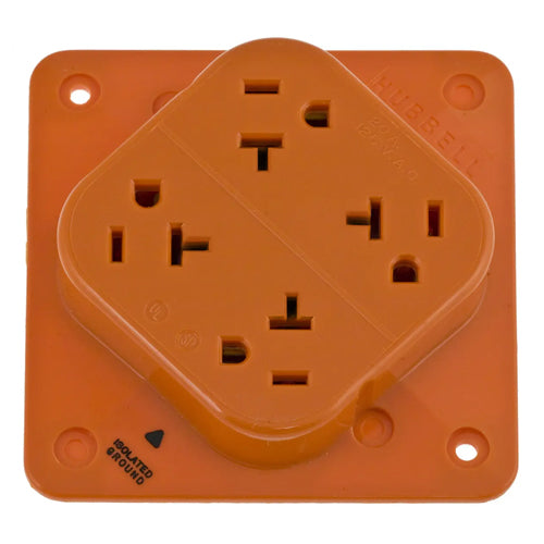 Hubbell IG420, 4-PLEX Receptacles, Isolated Ground, Over Size Robertson/Slotted Head Terminal Screws, 20A 125V, 5-20R, 2-Pole 3-Wire Grounding, Orange