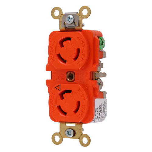 Hubbell IG4700A, Duplex Flush Receptacles, Isolated Ground, Orange RTP Face, Back and Side Wired, 15A 125V, L5-15R, 2-Pole 3-Wire Grounding