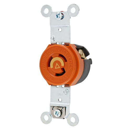 Hubbell IG4710, Single Flush Receptacles, Isolated Ground, Orange Nylon Face, Back and Side Wired, 15A 125V, L5-15R, 2-Pole 3-Wire Grounding